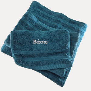 Προσωποποιημένη  Πετσέτα  με κέντημα  Πετρόλ Denim OEKO-TEX®