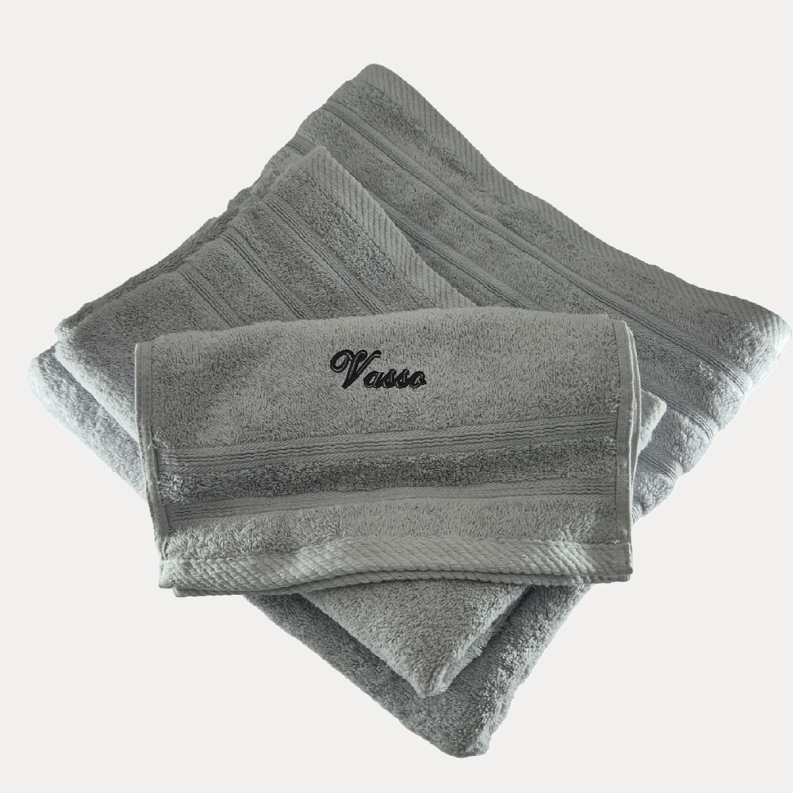 Προσωποποιημένη Πετσέτα με κέντημα ΑνοιχτόΓκρί Denim OEKO-TEX®