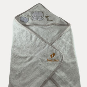 Προσωποποιημένο βρεφικό μπουρνούζι  με κέντημα & όνομα BEBE BEAR  μπέζ