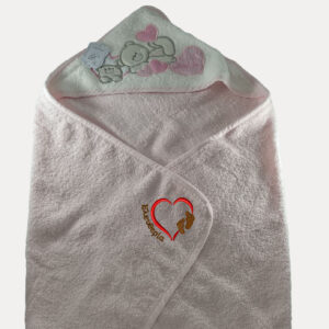 Προσωποποιημένο βρεφικό μπουρνούζι  με κέντημα & όνομα BEBE BEAR  ρόζ